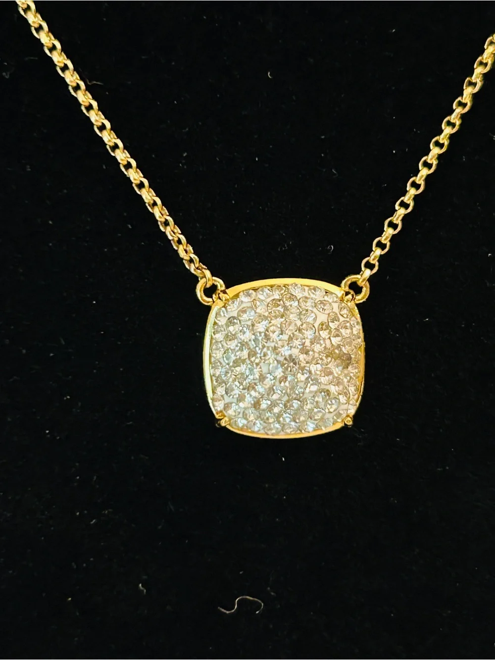 kate spade Gold-Tone Pavé Cushion Pendant Necklace with Crystal Accent